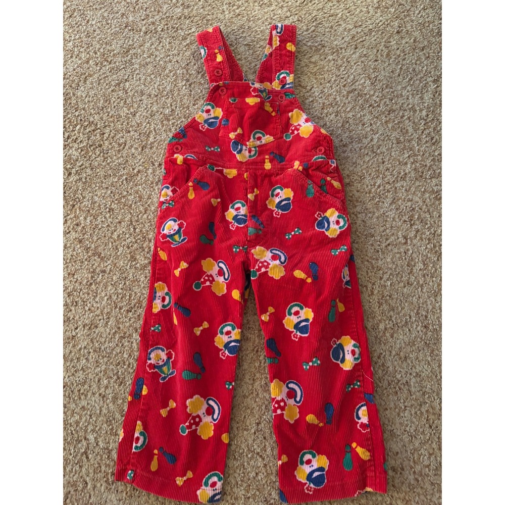 Vintage Joveaux Gamins Happy Kids 
Red Corduroy Clown Print Overalls 3T